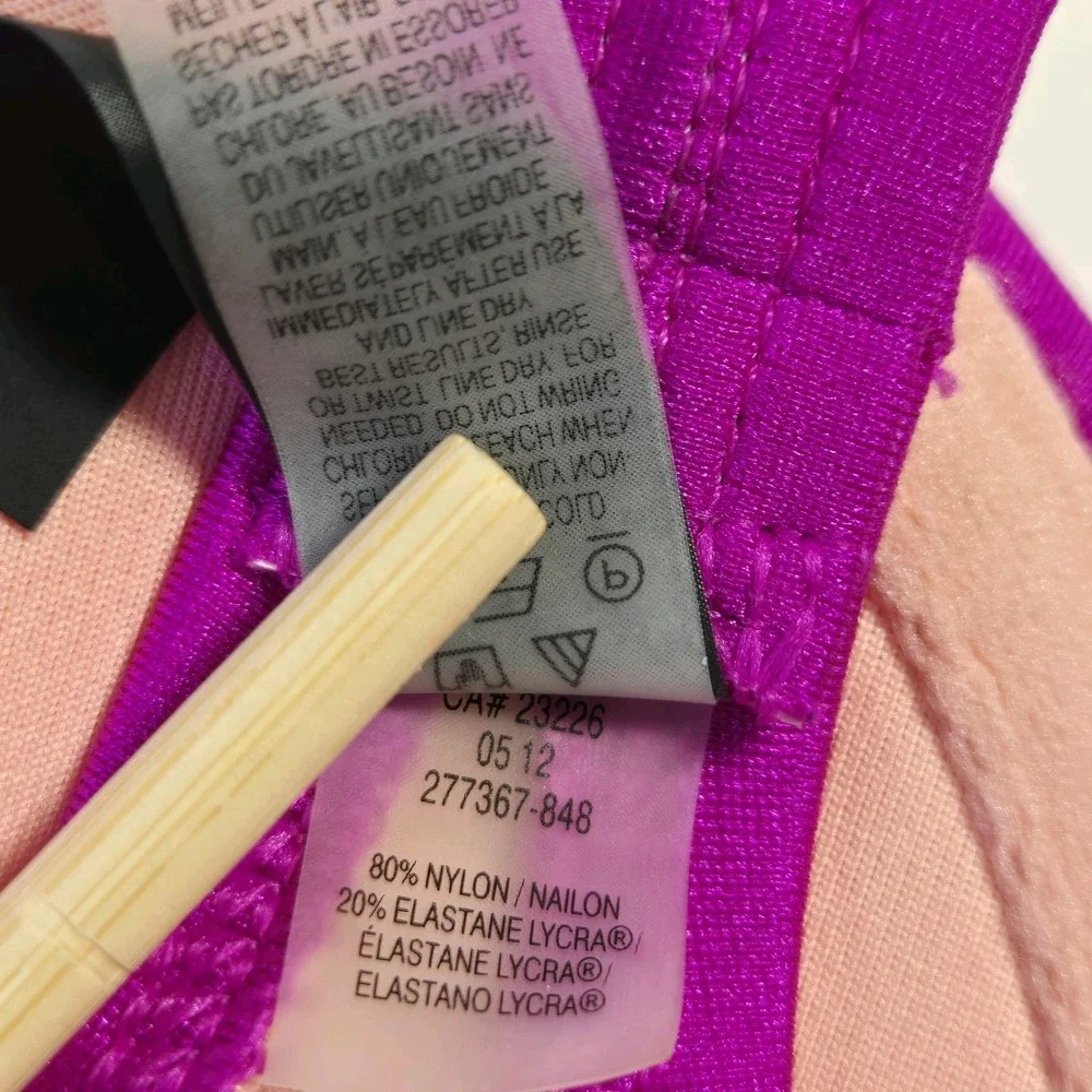 Victoria's Secret Fushia Bikini Twist Front Top 34DD Gold Ring Bottoms Size S